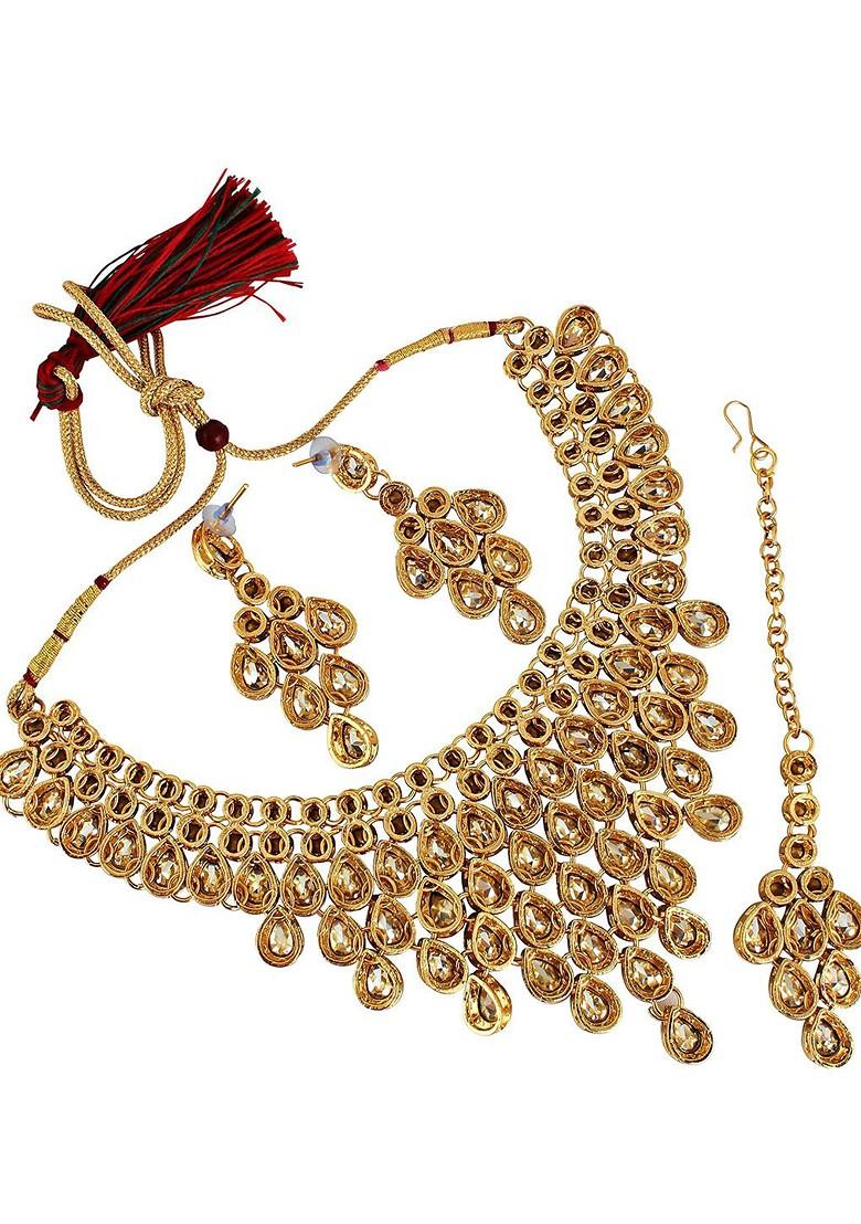 Gold Studded Gold Plated Necklace Set