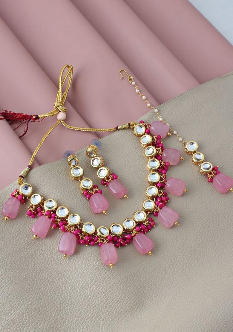 Pink Kundan Gold Plated Necklace Set