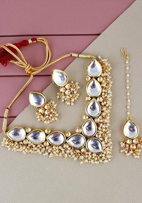 White Kundan Gold Plated Necklace Set