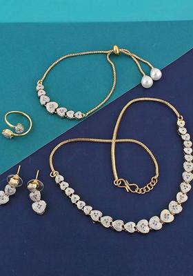 White American Diamond Gold Plated Necklace Set