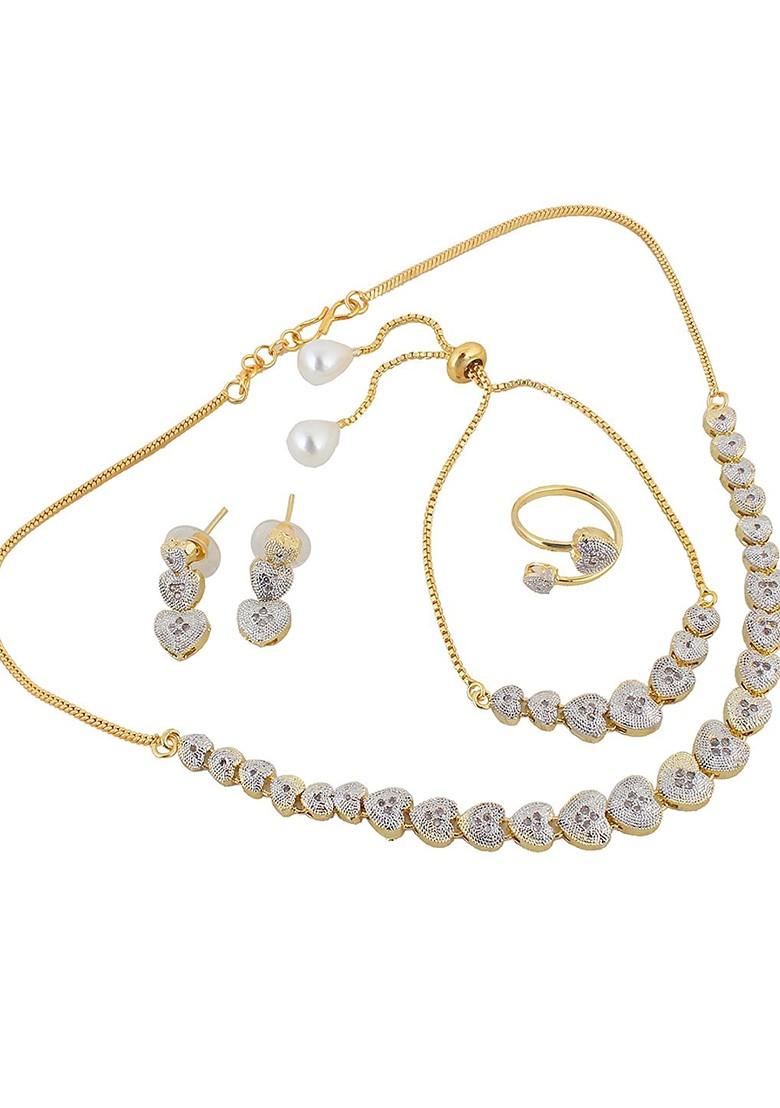 White American Diamond Gold Plated Necklace Set