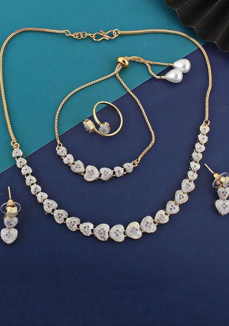 White American Diamond Gold Plated Necklace Set