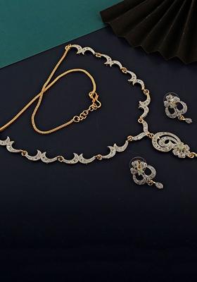 Green American Diamond Gold Plated Necklace Set