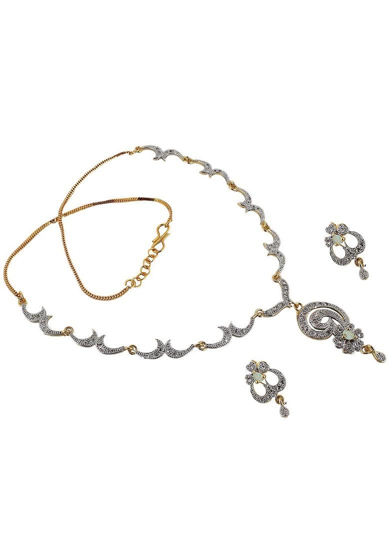 Green American Diamond Gold Plated Necklace Set