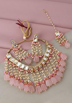 Pink Kundan Gold Plated Necklace Set