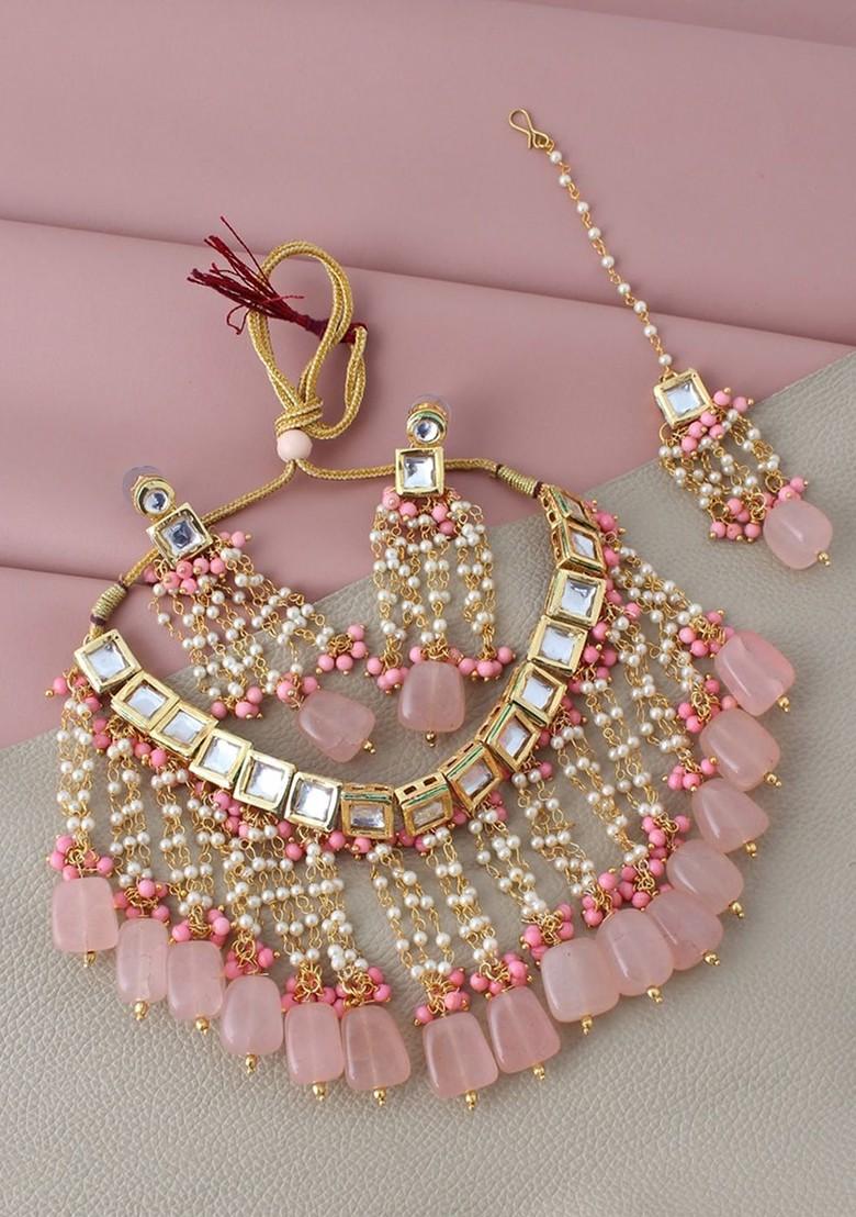 Pink Kundan Gold Plated Necklace Set