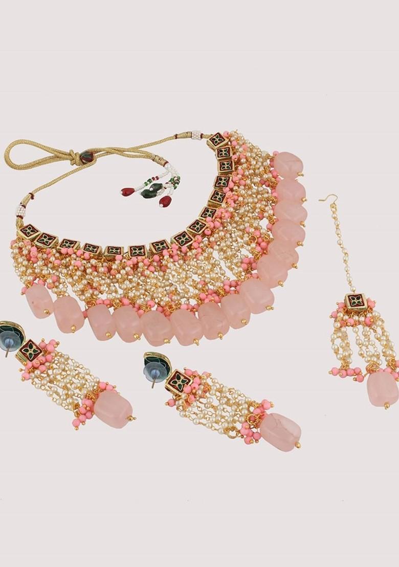 Pink Kundan Gold Plated Necklace Set
