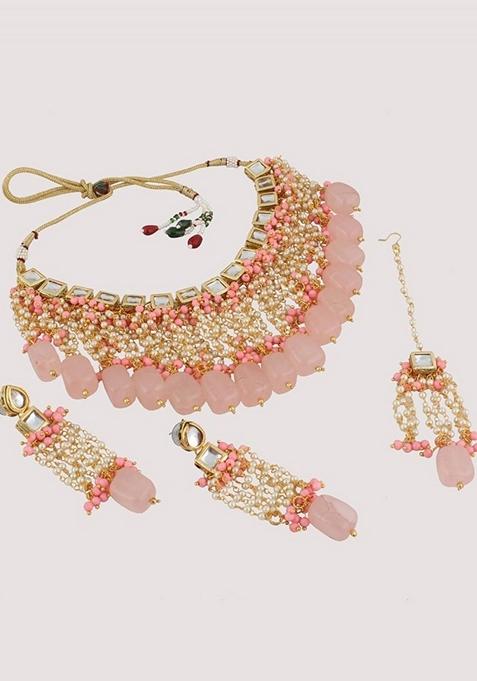 Pink Kundan Gold Plated Necklace Set