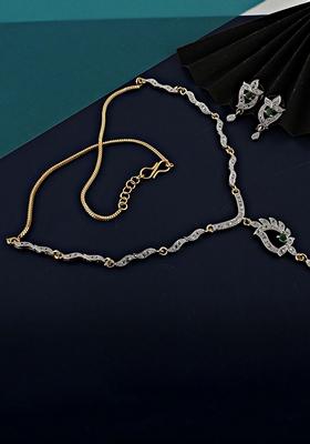 Green American Diamond Gold Plated Necklace Set