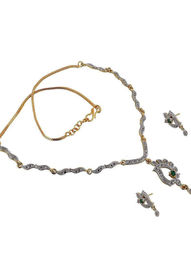 Green American Diamond Gold Plated Necklace Set