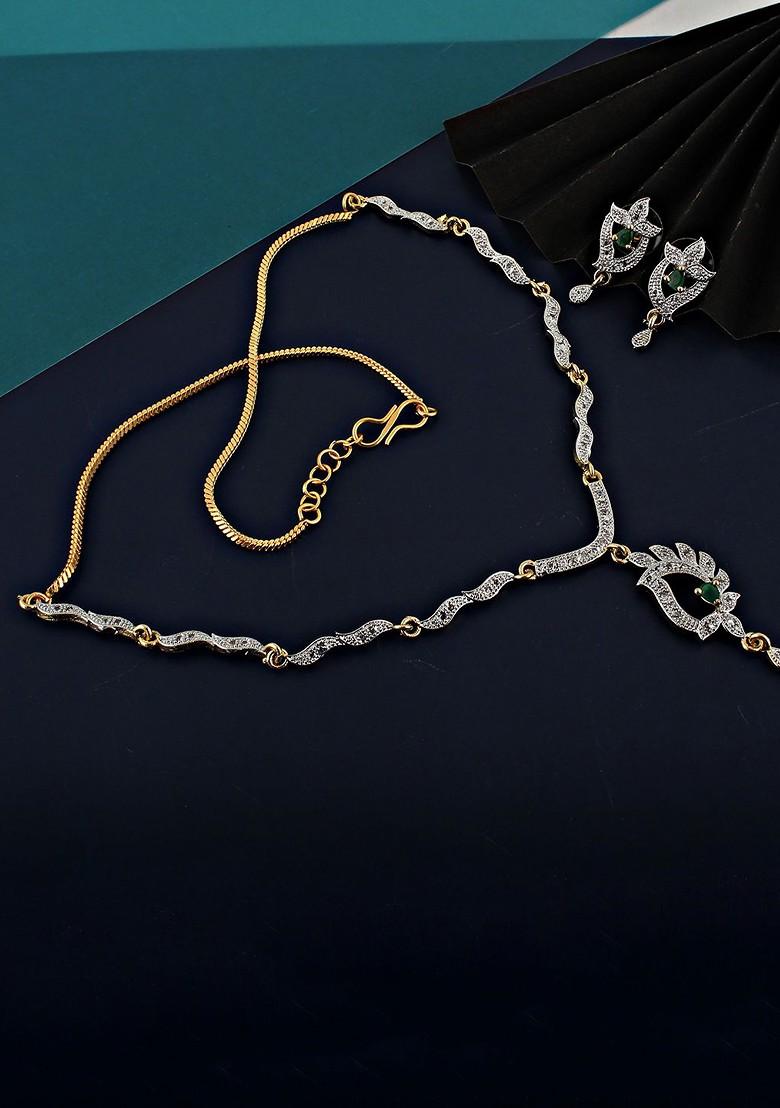 Green American Diamond Gold Plated Necklace Set