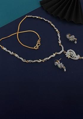 Green American Diamond Gold Plated Necklace Set