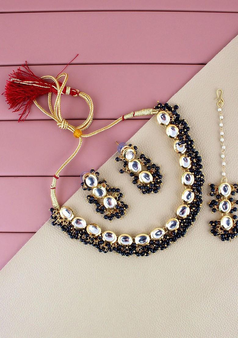 Black Kundan Gold Plated Necklace Set