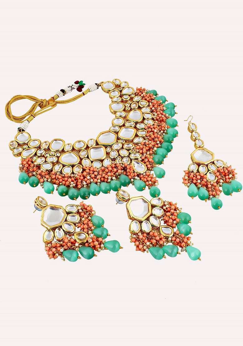 Multi Kundan Gold Plated Necklace Set - Indya