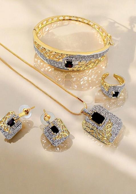 Gold American Diamond Gold Plated Necklace Set