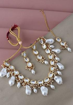 White Kundan Gold Plated Necklace Set