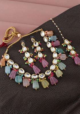 Multi Kundan Gold Plated Necklace Set