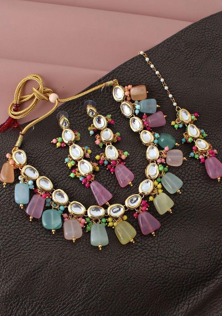 Multi Kundan Gold Plated Necklace Set