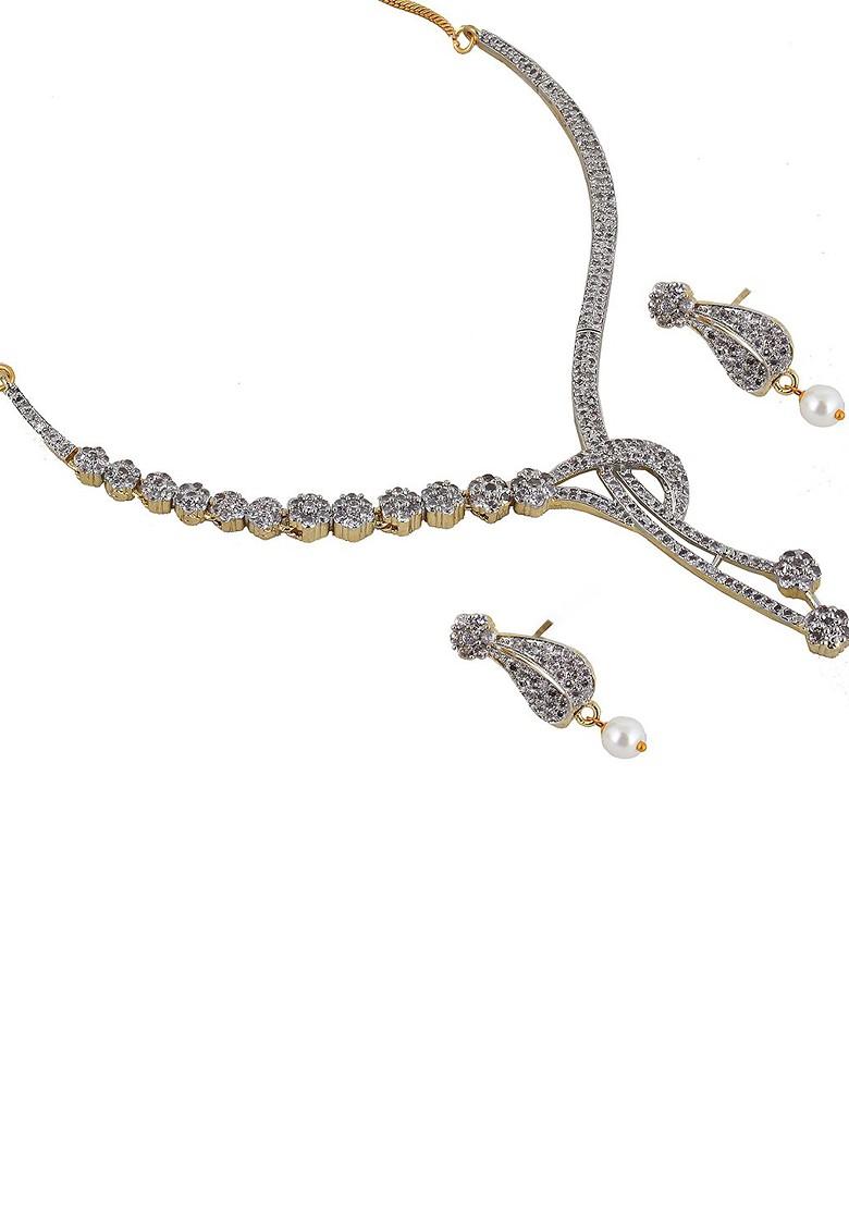 White American Diamond Gold Plated Necklace Set