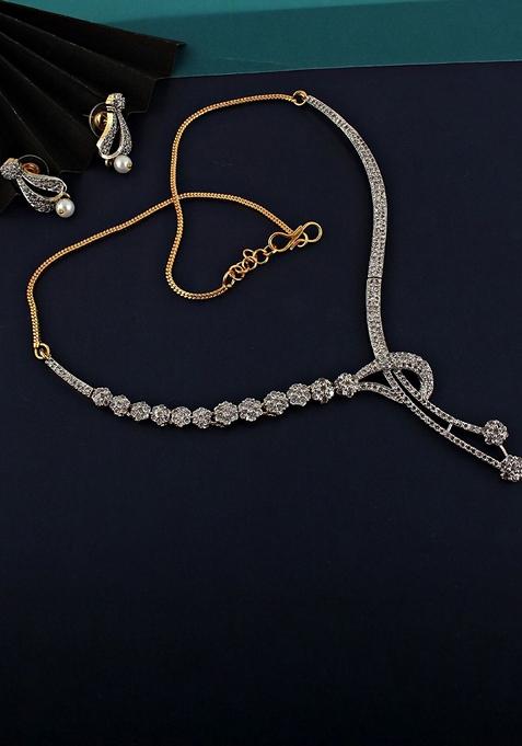 White American Diamond Gold Plated Necklace Set