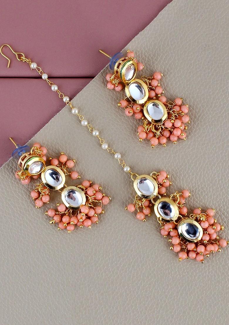 Peach Kundan Gold Plated Necklace Set