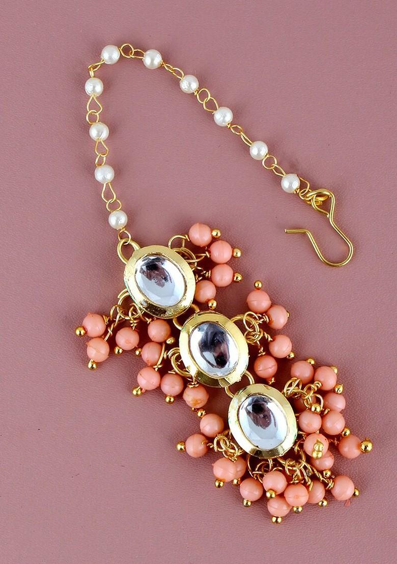 Peach Kundan Gold Plated Necklace Set