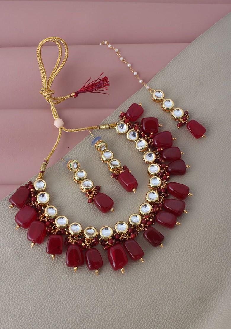 Maroon Kundan Gold Plated Necklace Set