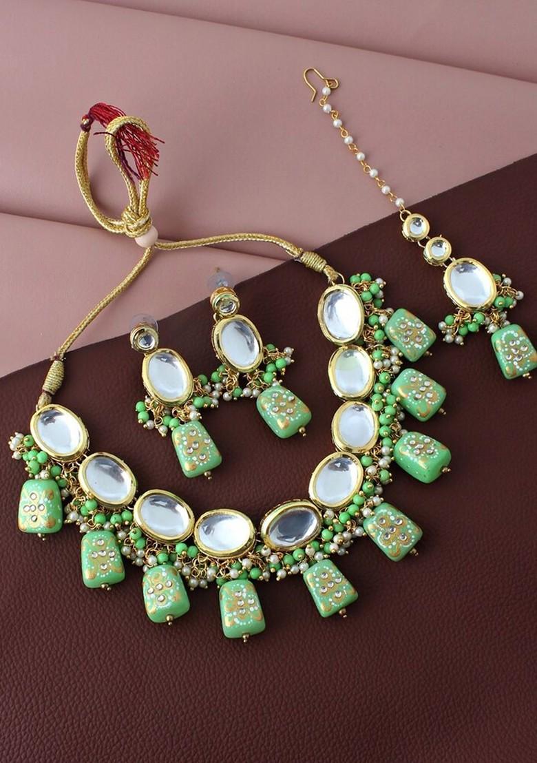 Green Kundan Gold Plated Necklace Set