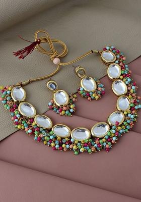 Multi Kundan Gold Plated Necklace Set