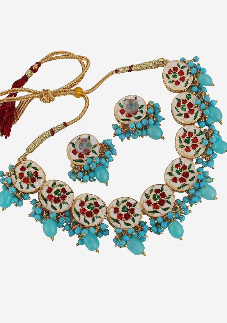 Blue Kundan Gold Plated Necklace Set