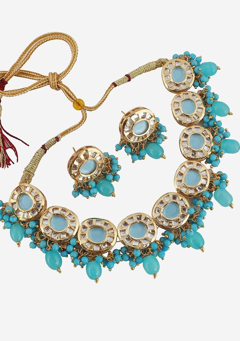 Blue Kundan Gold Plated Necklace Set