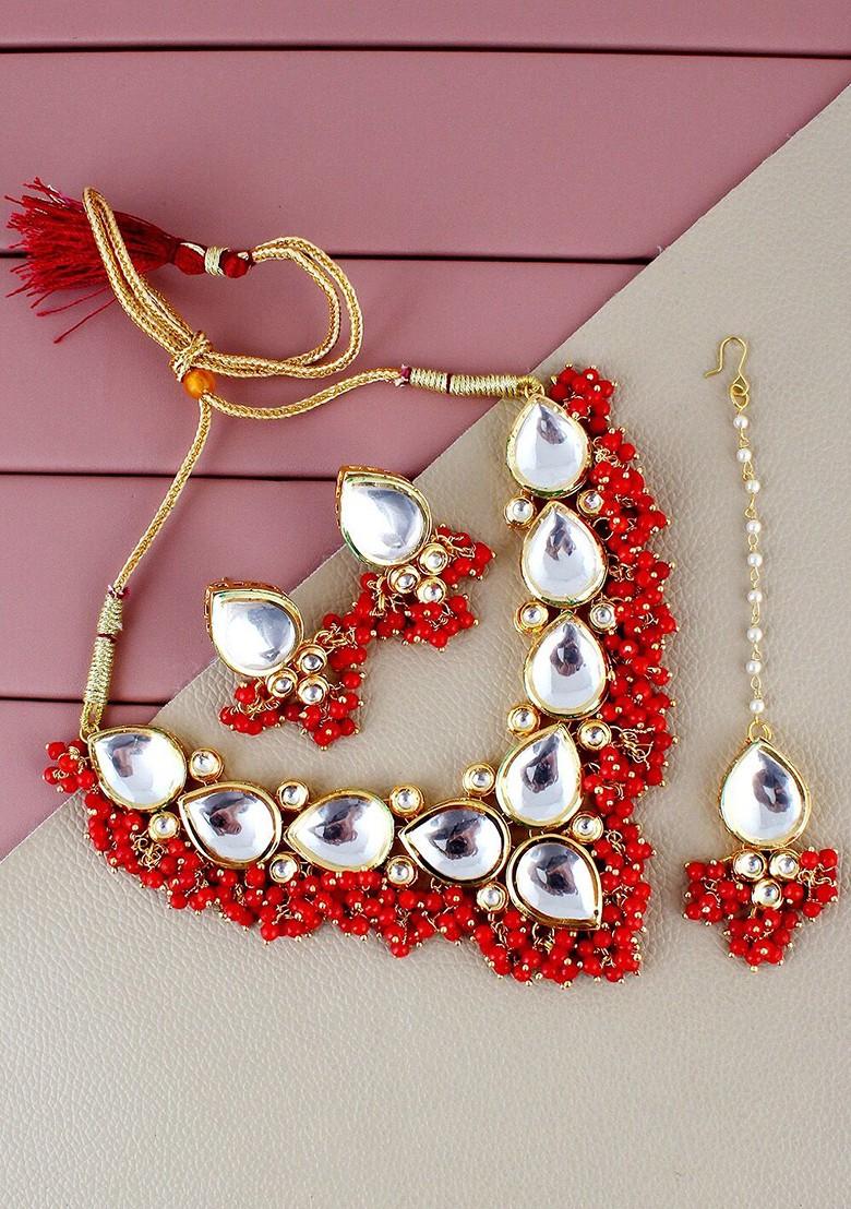 Red Kundan Gold Plated Necklace Set