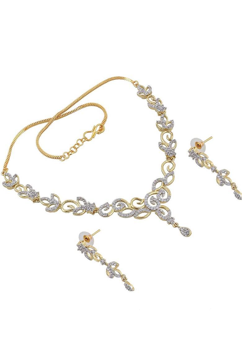 White American Diamond Gold Plated Necklace Set