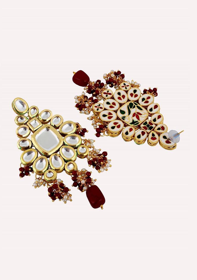Maroon Kundan Gold Plated Necklace Set