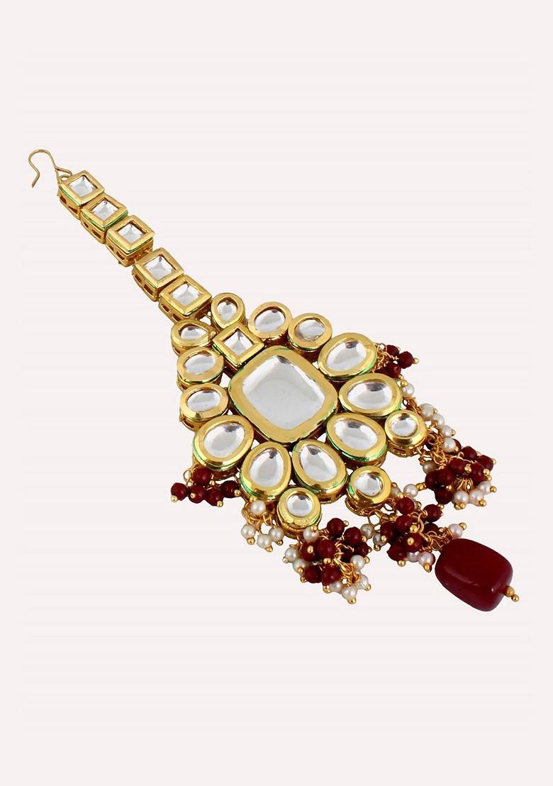 Maroon Kundan Gold Plated Necklace Set