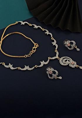 Pink American Diamond Gold Plated Necklace Set