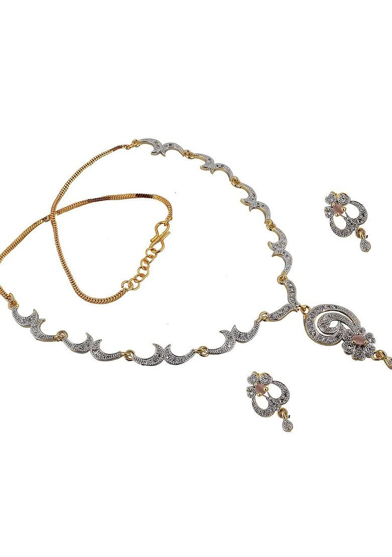 Pink American Diamond Gold Plated Necklace Set