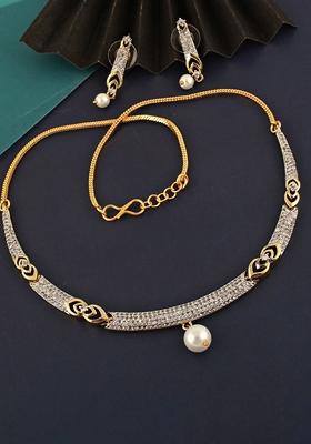 White American Diamond Gold Plated Necklace Set