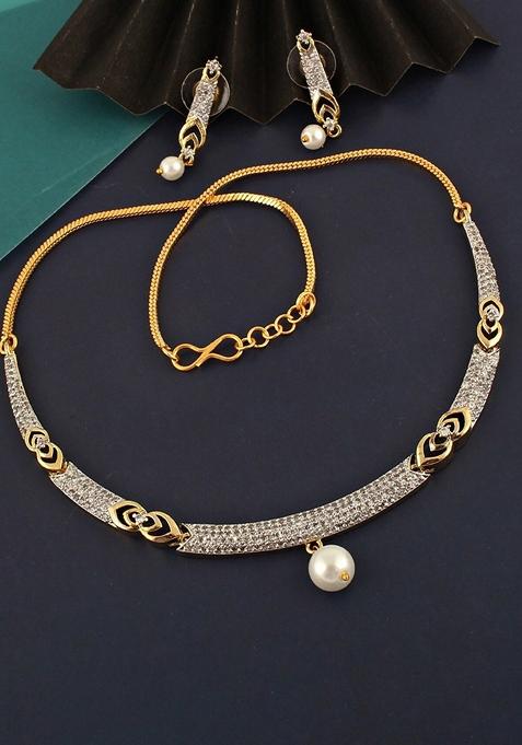 White American Diamond Gold Plated Necklace Set
