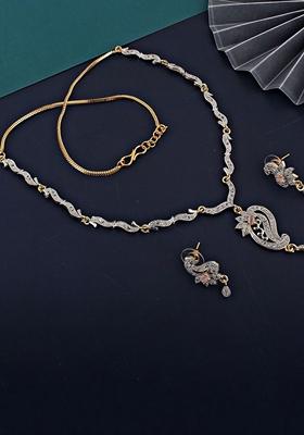 Pink American Diamond Gold Plated Necklace Set
