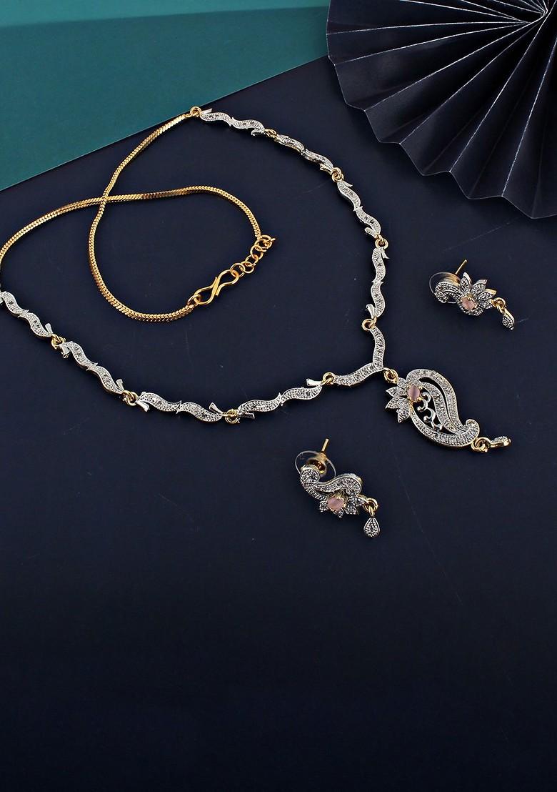 Pink American Diamond Gold Plated Necklace Set