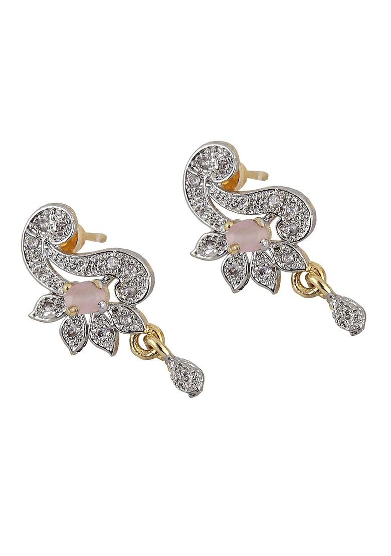 Pink American Diamond Gold Plated Necklace Set