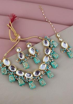 Green Kundan Gold Plated Necklace Set