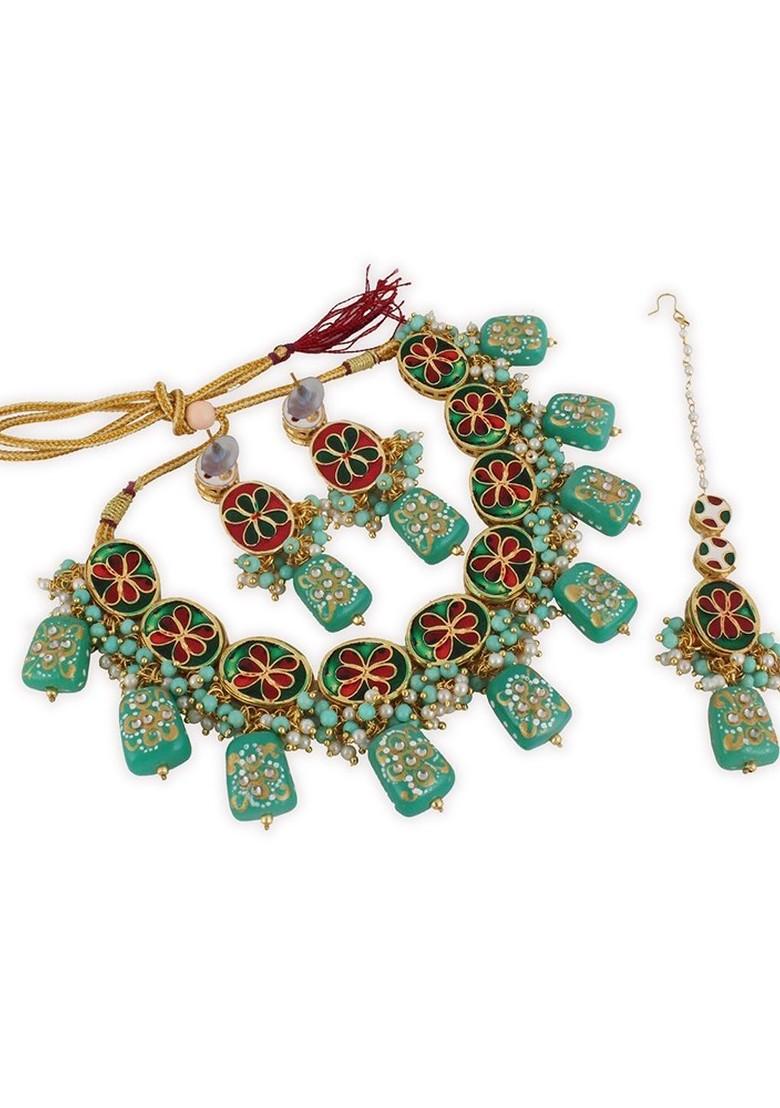Green Kundan Gold Plated Necklace Set