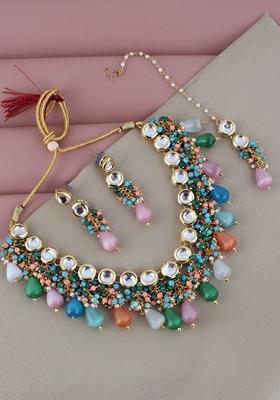 Multi Kundan Gold Plated Necklace Set