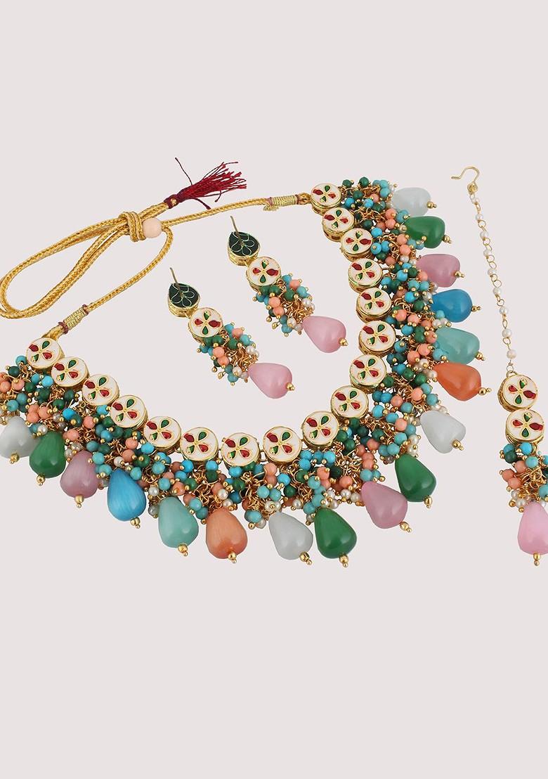 Multi Kundan Gold Plated Necklace Set