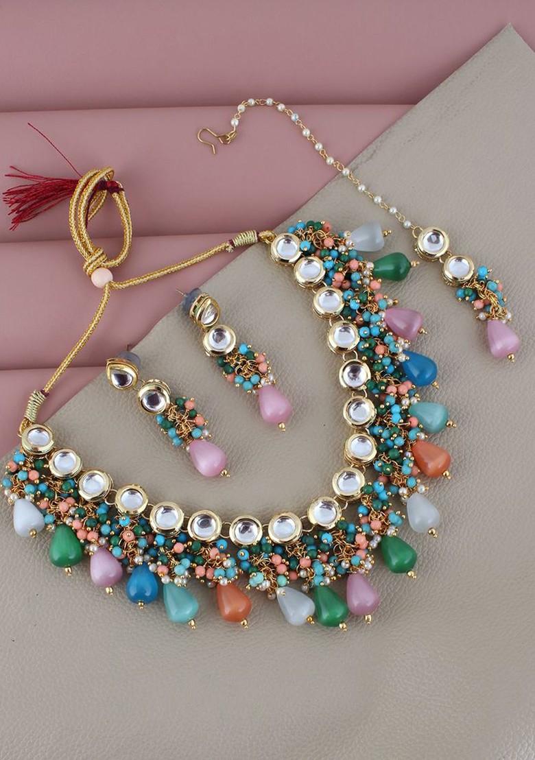 Multi Kundan Gold Plated Necklace Set