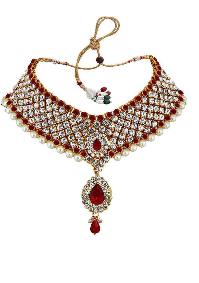 Gold Studded Gold Plated Necklace Set