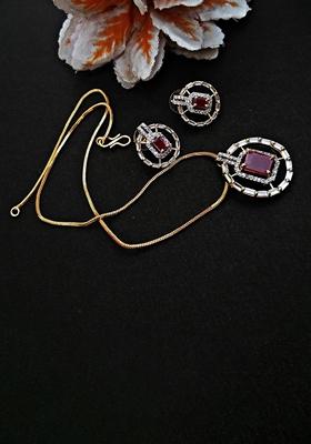 Magenta American Diamond Gold Plated Necklace Set