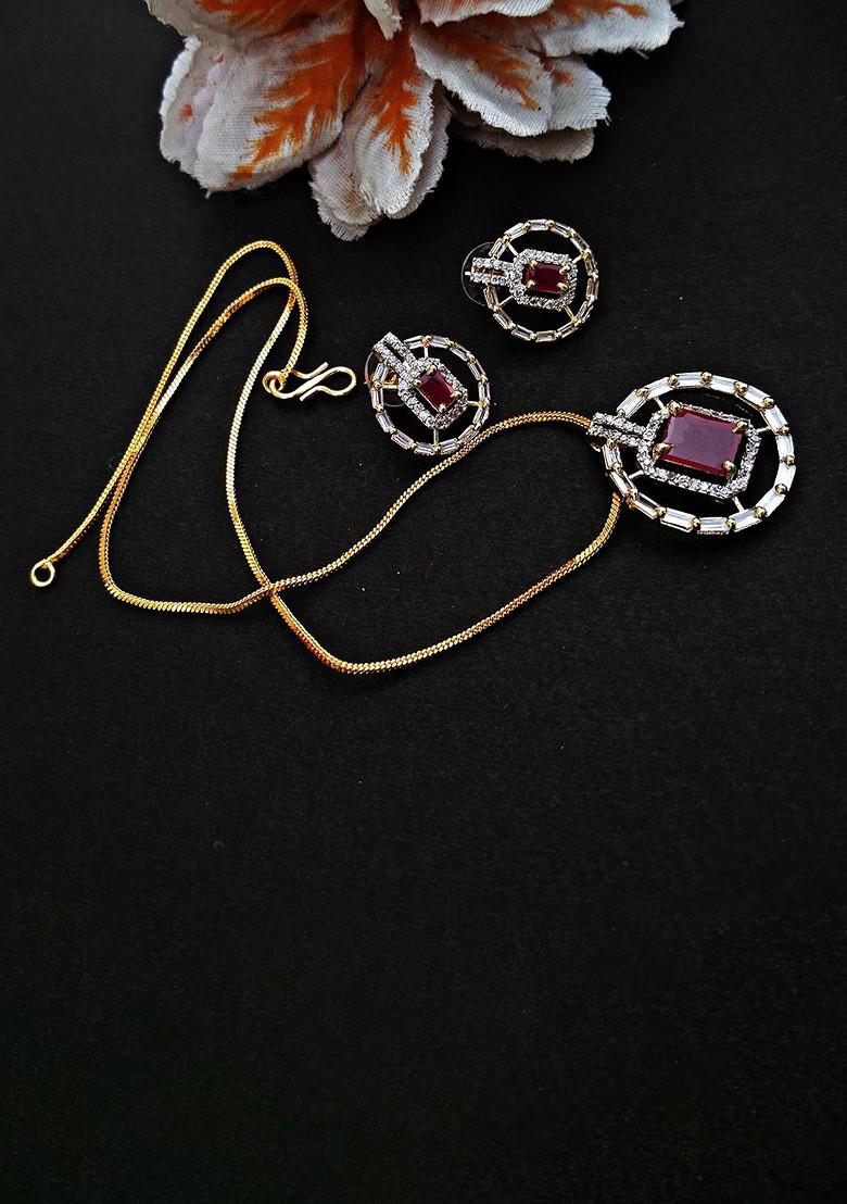Magenta American Diamond Gold Plated Necklace Set